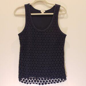 J. Crew Cotton Dot Navy Blue Overlay Tank Top Size Small